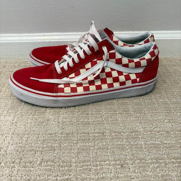 Vans Mens Old Skool Primary Checkerboard Racing Red White Shoes Size 10.5 Skater - Picture 2 of 7